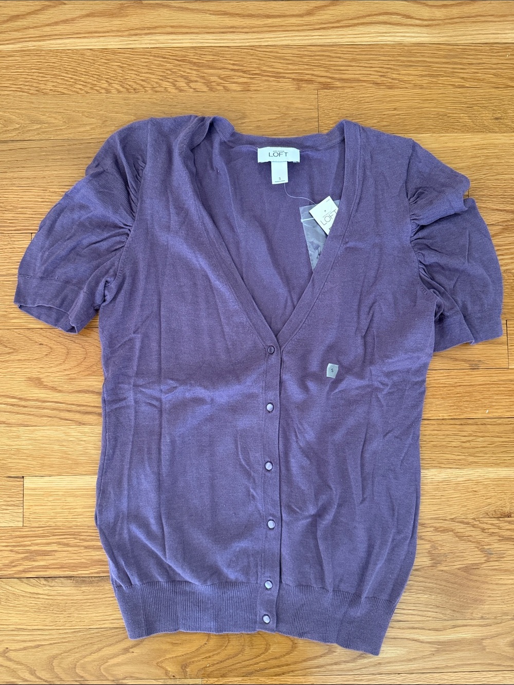 LOFT Dusty Purple Short Sleeve Button-Up Cardigan